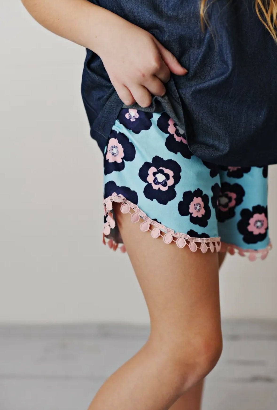 Dark Jean Flower Ruffle Set