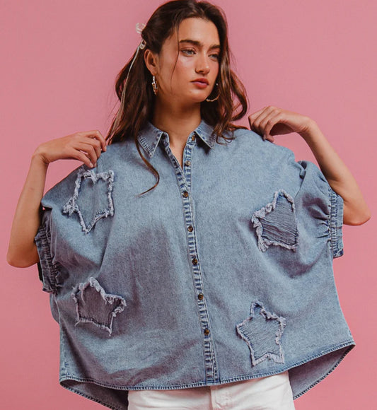 SS Star Patch Denim Top