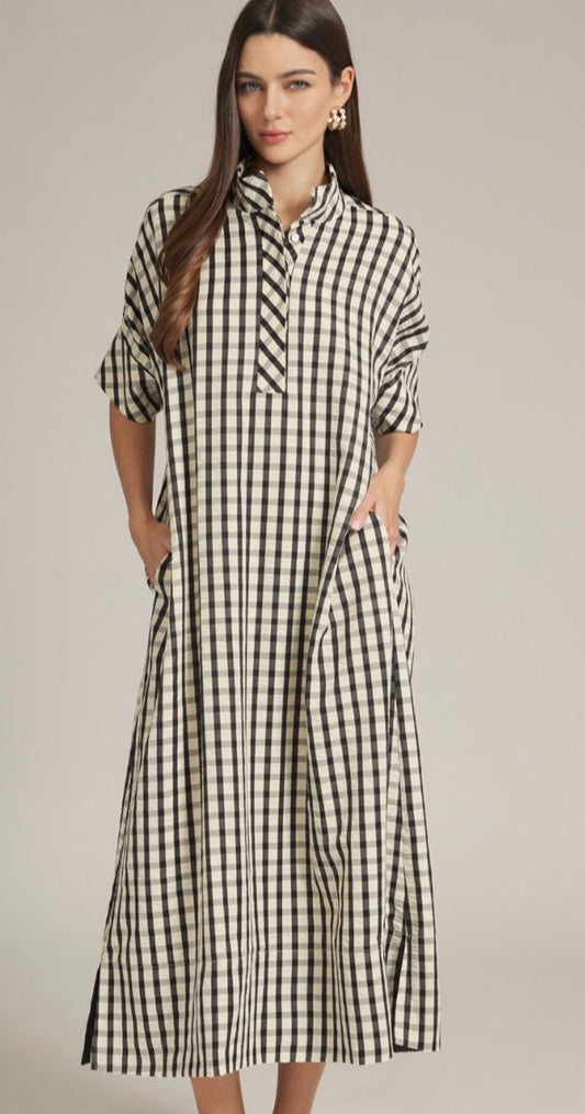 Gingham Dress Short Sleeve Shirt Collar