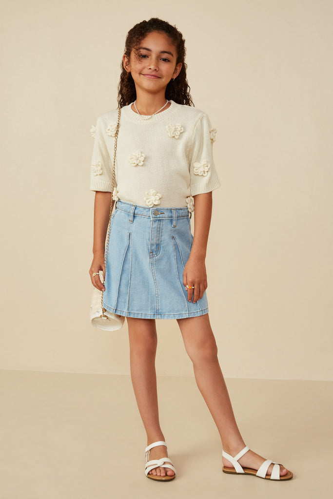 Hayden Girl Box Pleated Denim Skirt