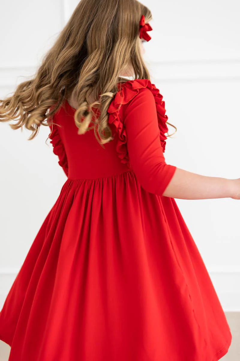 MR Red 3/4 Ruffle Twirl Dress