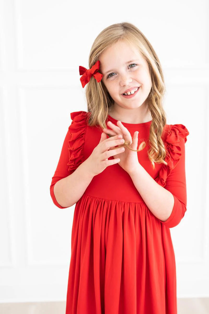 MR Red 3/4 Ruffle Twirl Dress