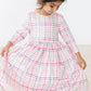MR Pink Plaid 3/4 Sleeve Pocket Twirl Dress