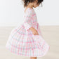 MR Pink Plaid 3/4 Sleeve Pocket Twirl Dress