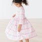 MR Pink Plaid 3/4 Sleeve Pocket Twirl Dress