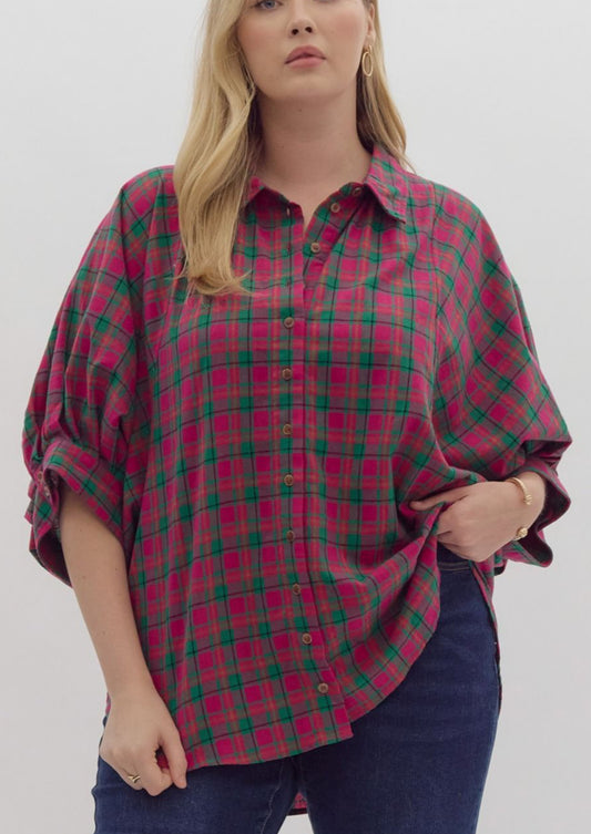 SS Oversized Plaid Button Down