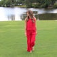 Red Contrast Stitch Pants Set