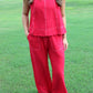 Red Contrast Stitch Pants Set