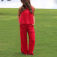 Red Contrast Stitch Pants Set