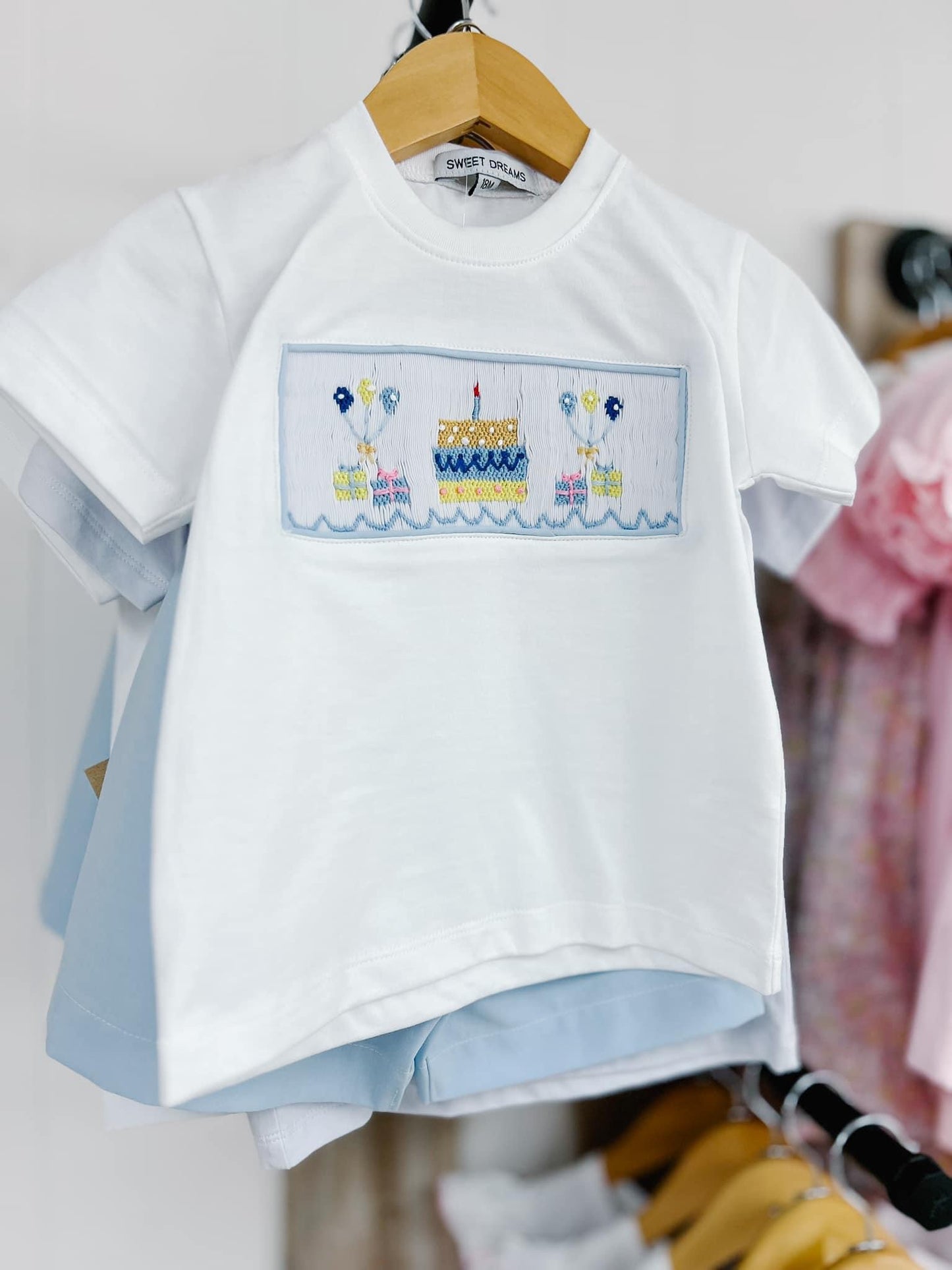 Birthday Smocked Shorts Set - Blue