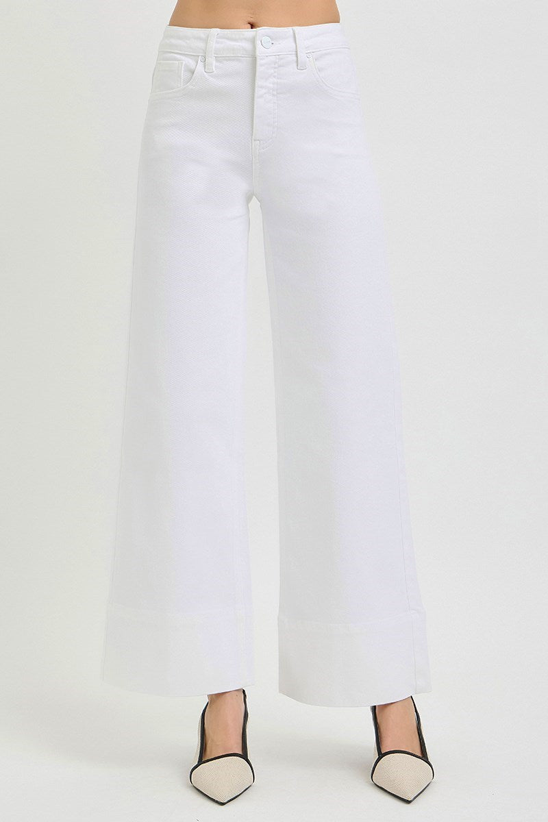 Risen White Wide Leg Jeans