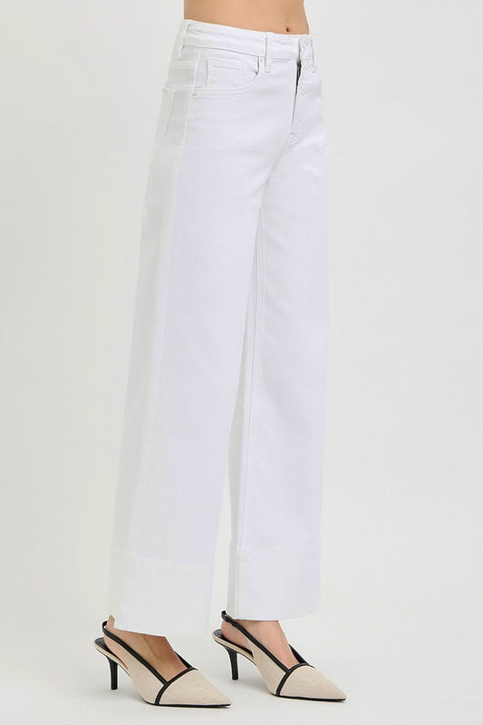 Risen White Wide Leg Jeans