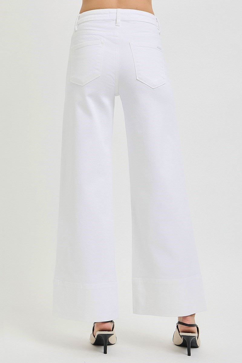 Risen White Wide Leg Jeans
