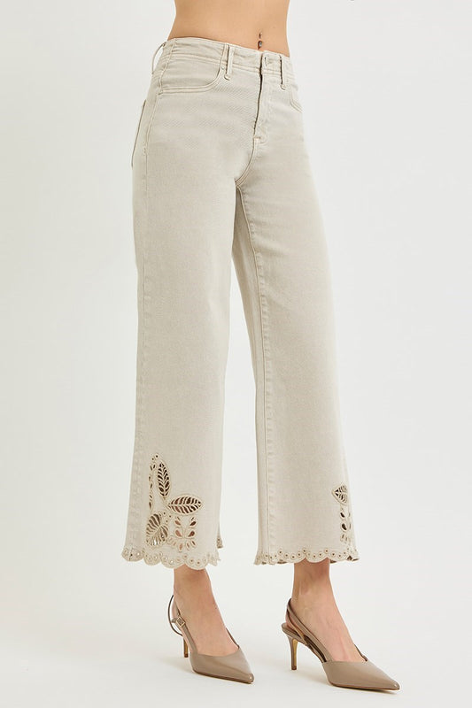 Risen Almond Eyelet Hem Jeans
