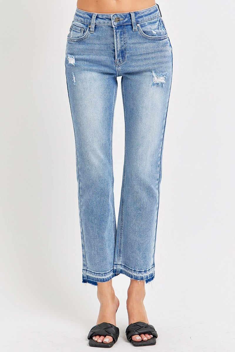 Risen Uneven Hem Jeans