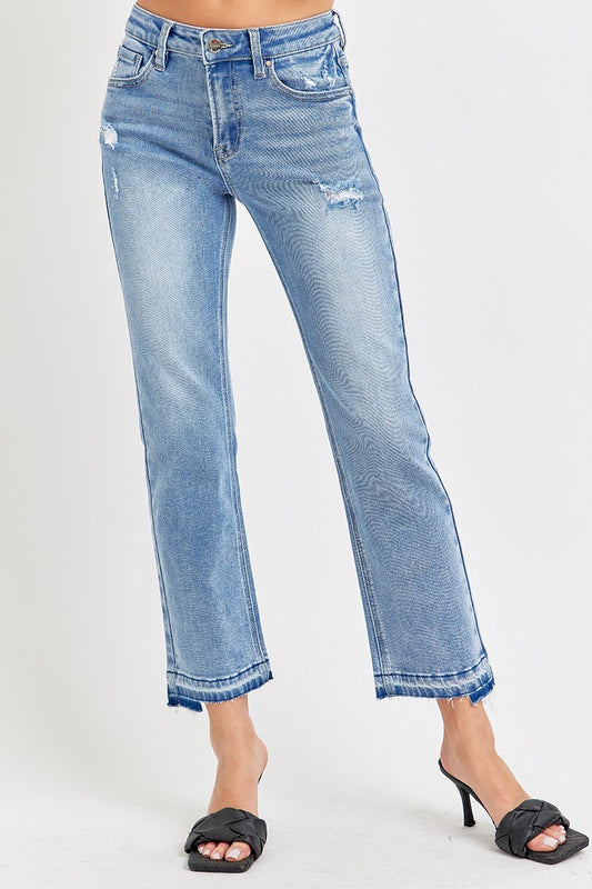 Risen Uneven Hem Jeans