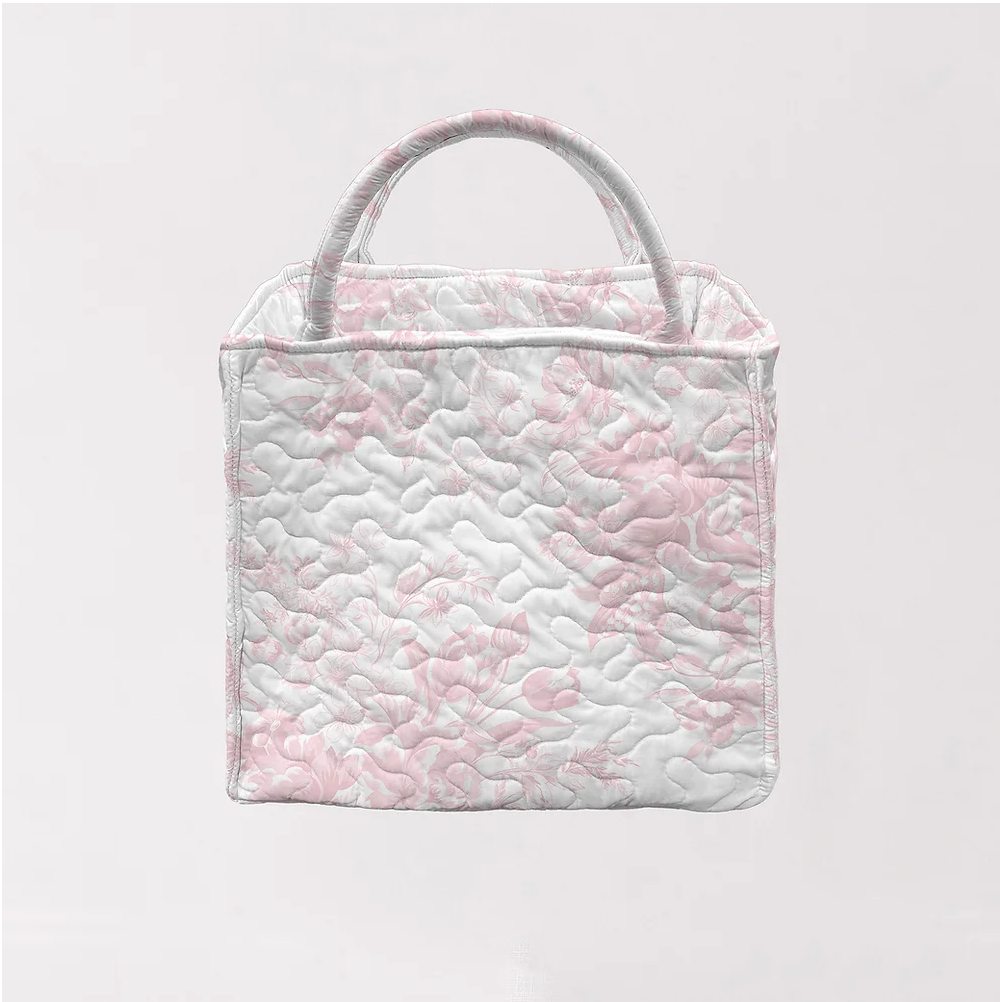 Rose Toile Pink Quilted Tote Bag