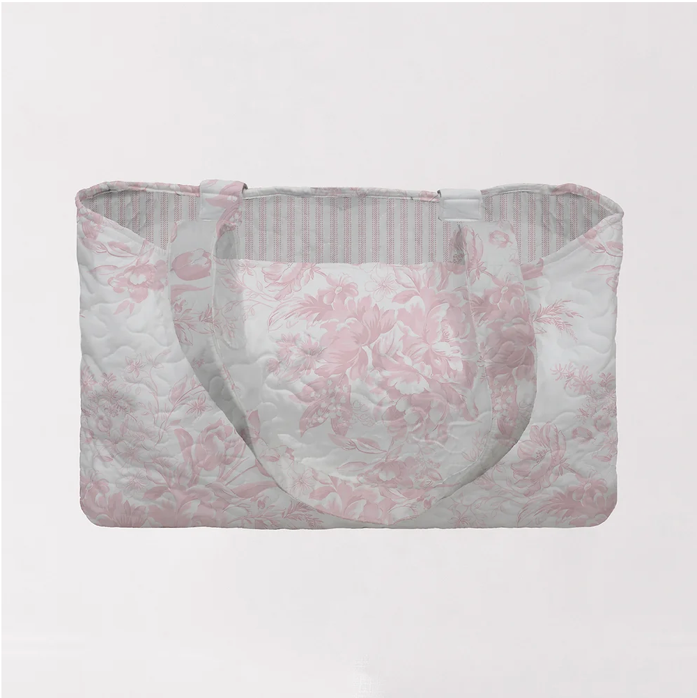 Rose Toile Pink Quilted Tote Bag