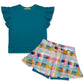 Kids Teal Fr Terry Top & Firefly Plaid Skort