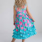 Kids Pink Blue Tropical 3 Ruffle Spring Summer Dress