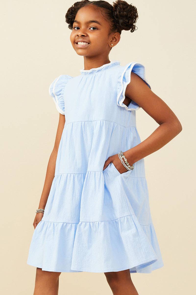 Girls Piped Ruffle Detail Dress