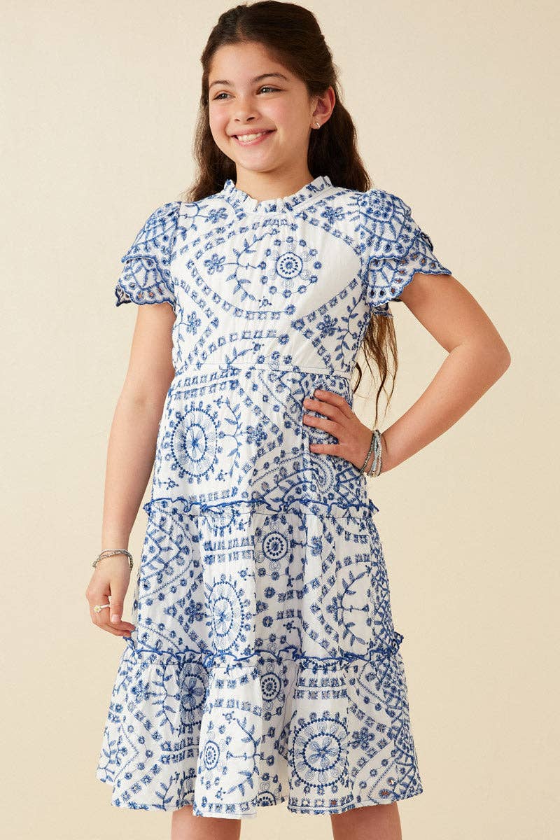 Girls Blue Floral Midi Dress