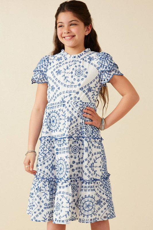Girls Blue Floral Midi Dress
