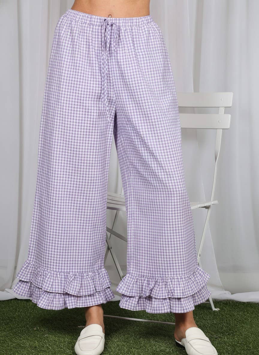 Gingham Ruffled  Cropped Pants