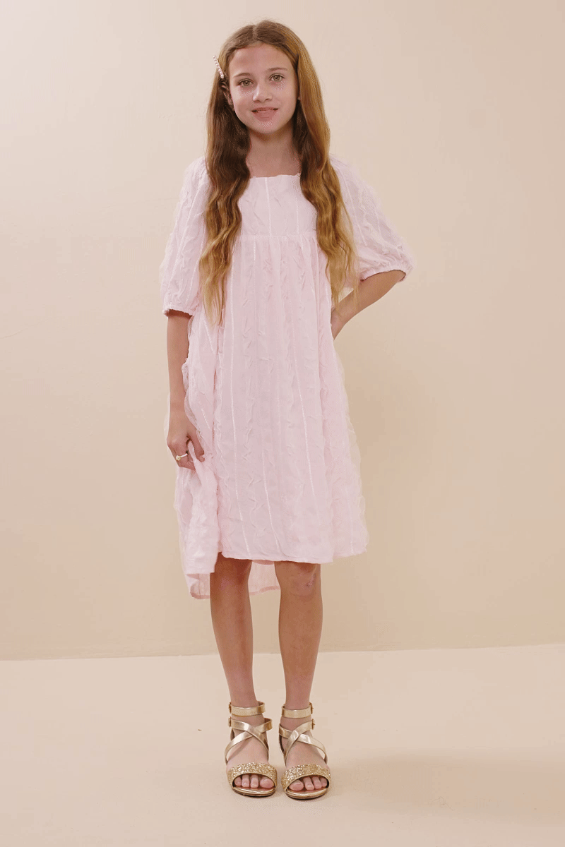 Girls Pink Ruffled Mesh Dress