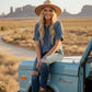 Frayed Trim Denim Button Top