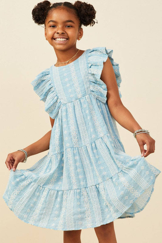 Girls Blue Embroidered Lace Dress