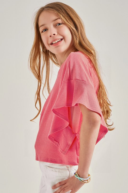 Girls Ruffled Top Candy Rose