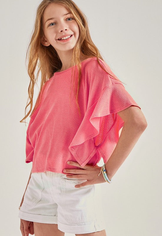 Girls Ruffled Top Candy Rose