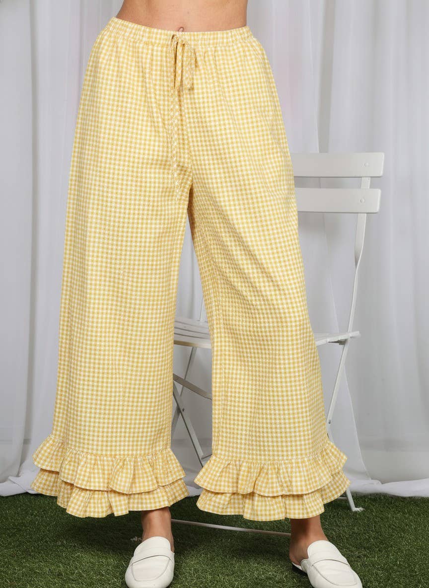Gingham Ruffled  Cropped Pants