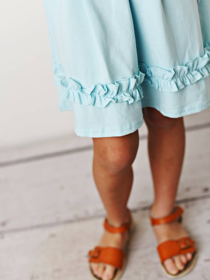 Kids Pastel Blue Ruffle Button Spring Summer Dress