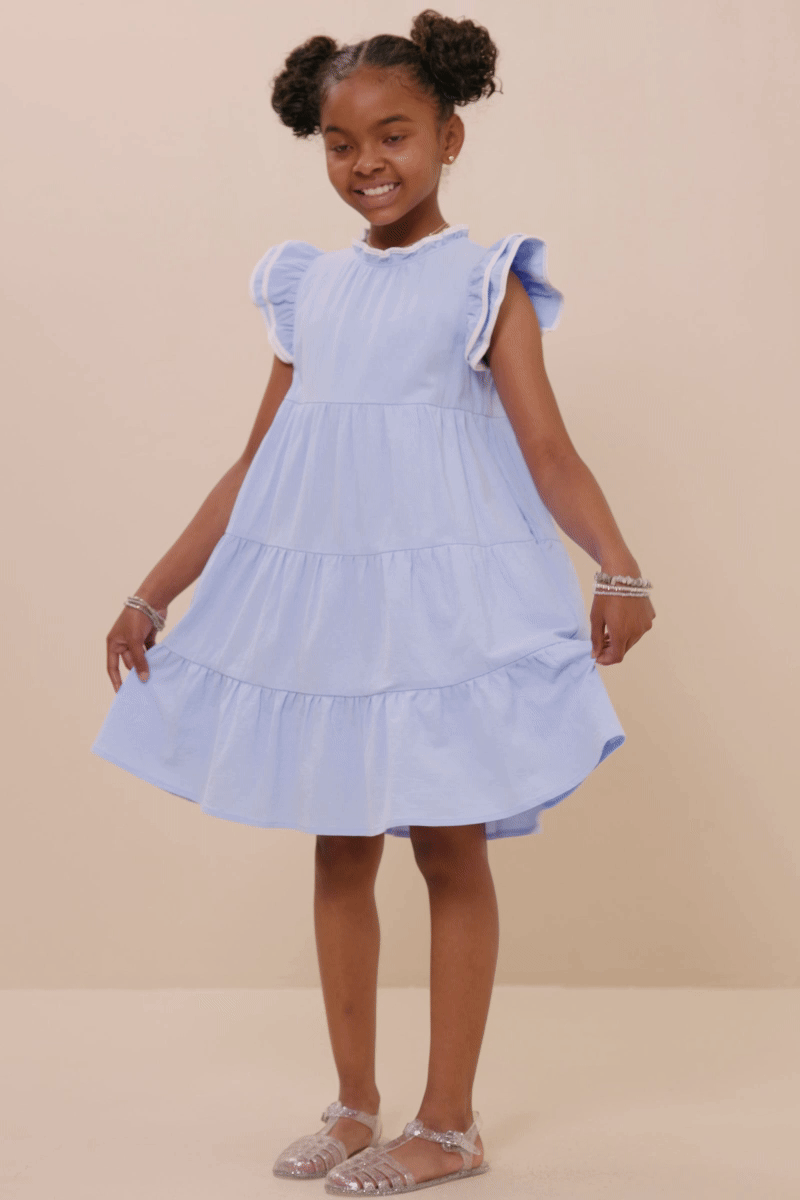 Girls Piped Ruffle Detail Dress