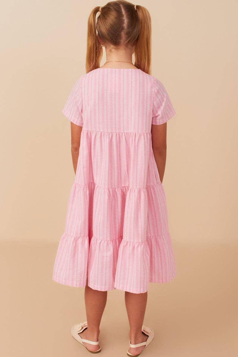 Girls Pink Striped Seersucker Dress