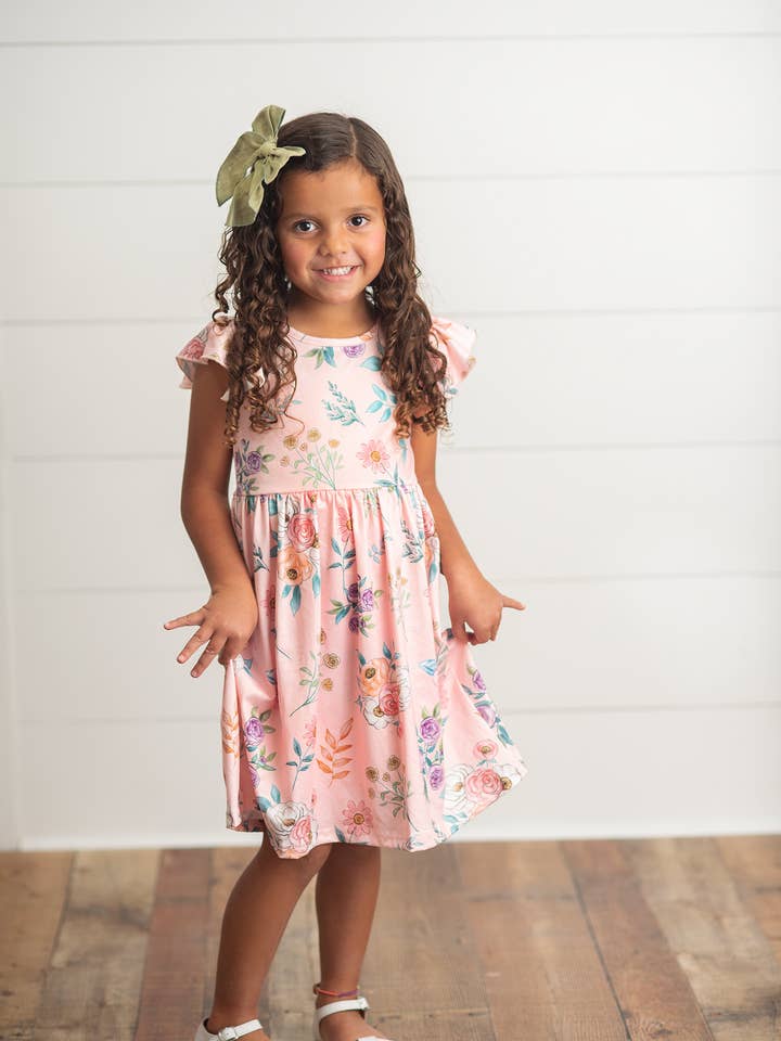 Kids Blush Dainty Floral Claire Spring Summer Flutter Dress