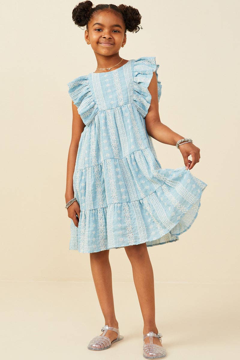 Girls Blue Embroidered Lace Dress