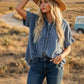 Frayed Trim Denim Button Top