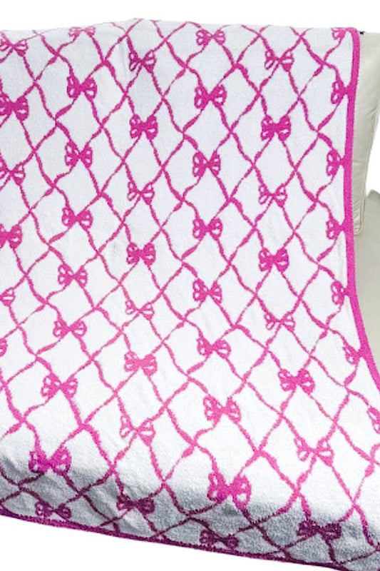 Pink and White Bow Luxury Blanket