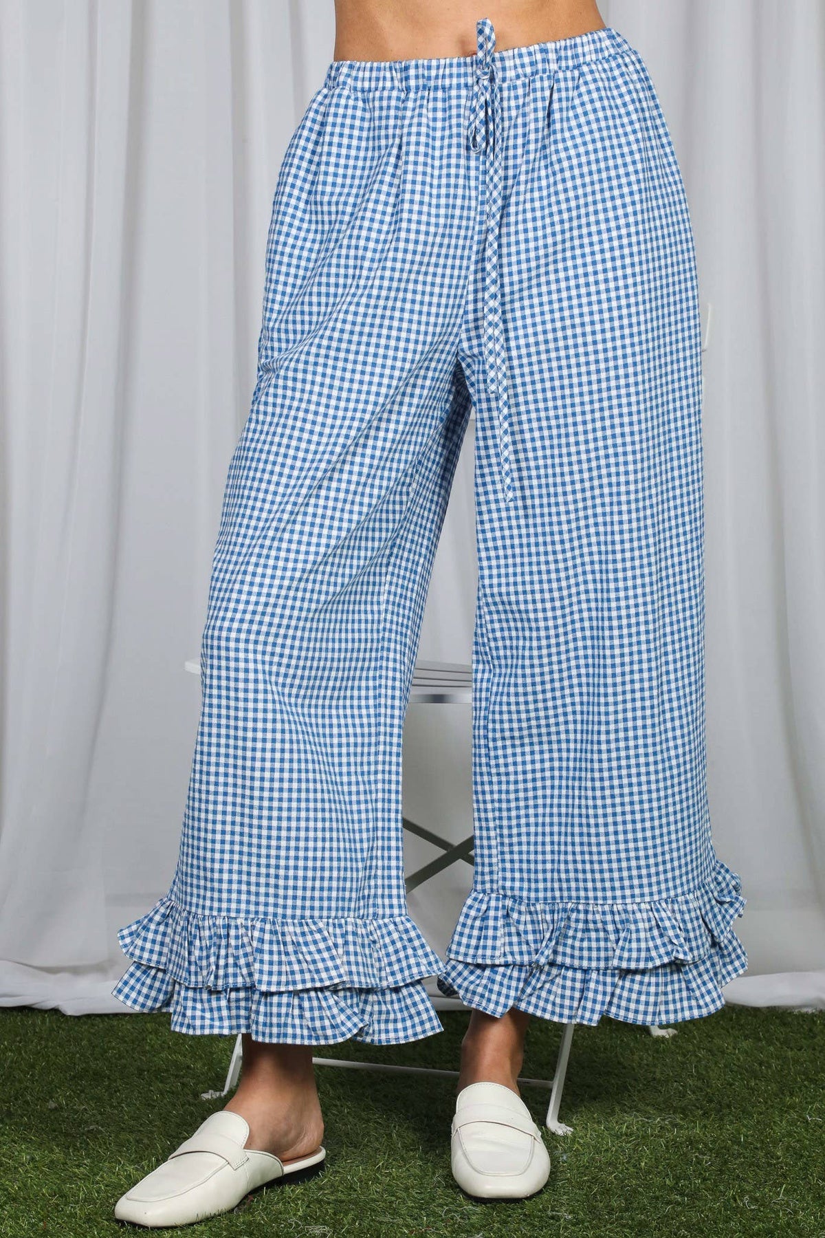 Gingham Ruffled  Cropped Pants