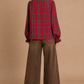 Mixed-Tartan Plaid Blouse