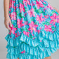 Kids Pink Blue Tropical 3 Ruffle Spring Summer Dress