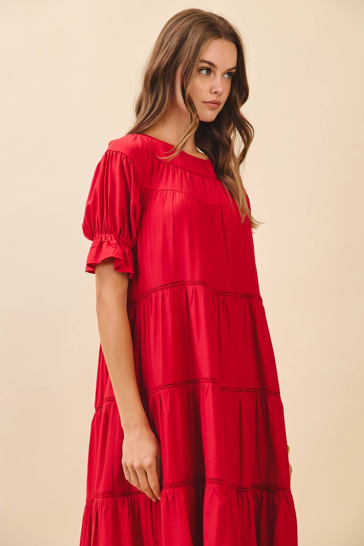 Ruffled Puff Red Dress