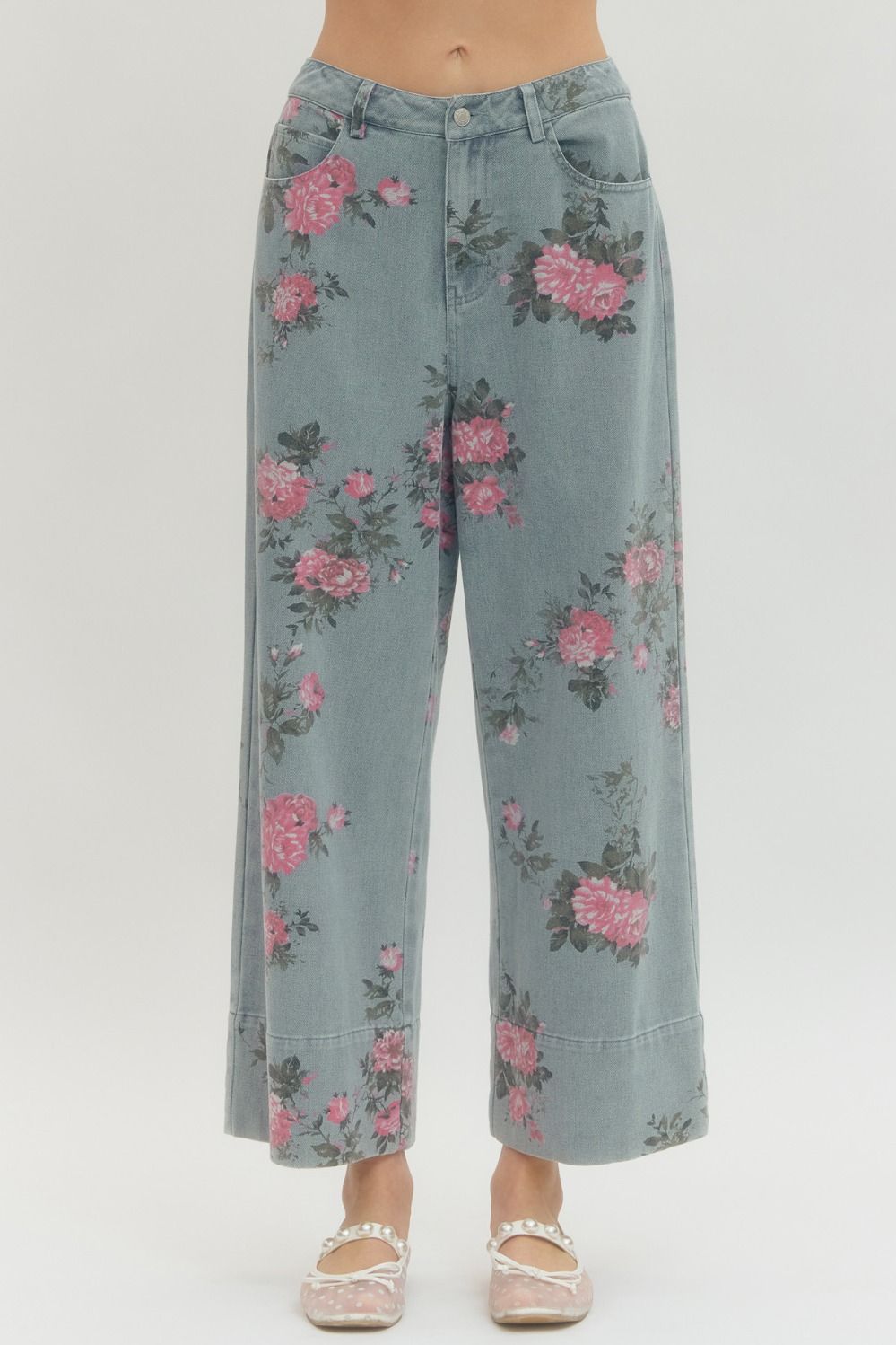 Lt Denim Floral Jeans