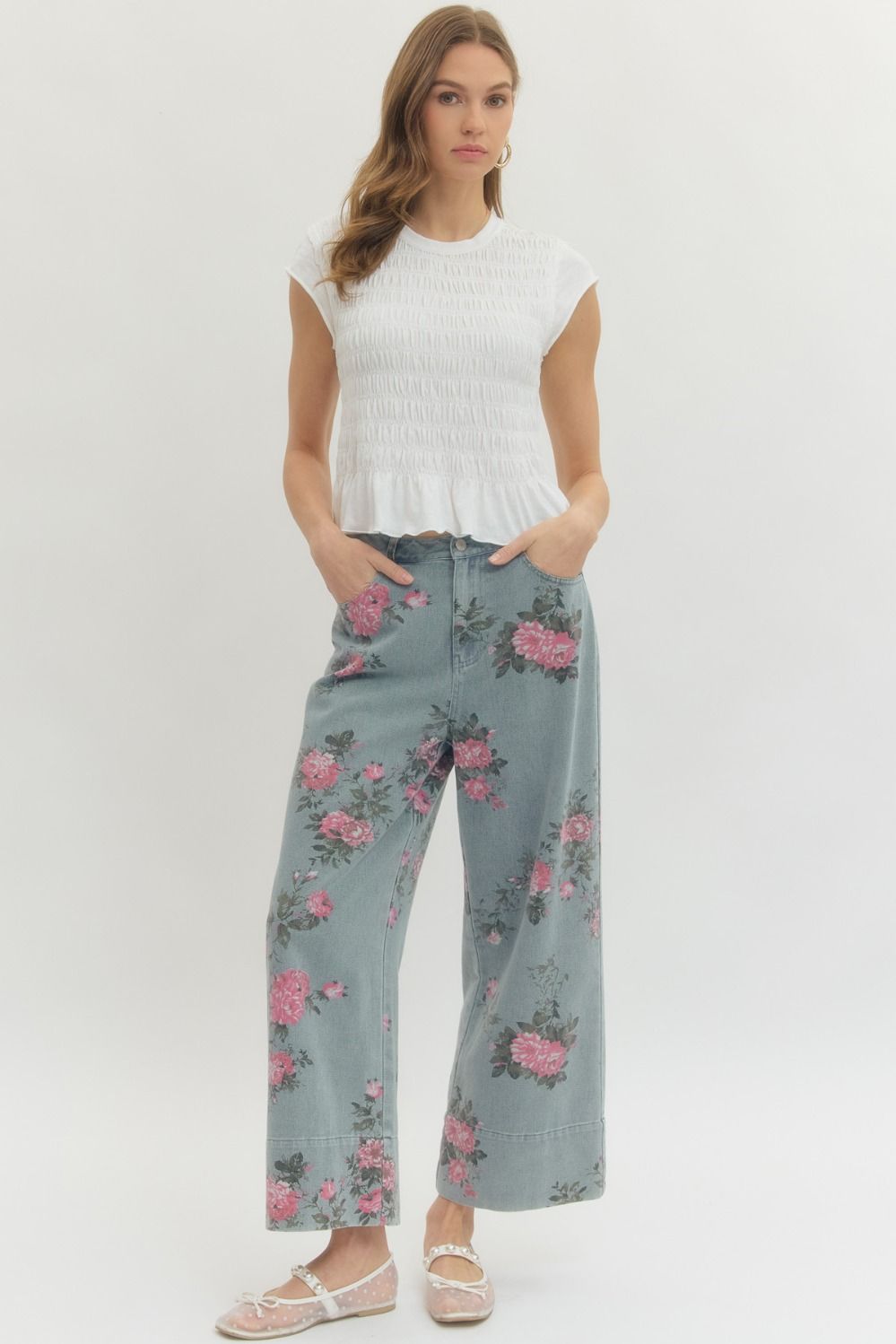 Lt Denim Floral Jeans