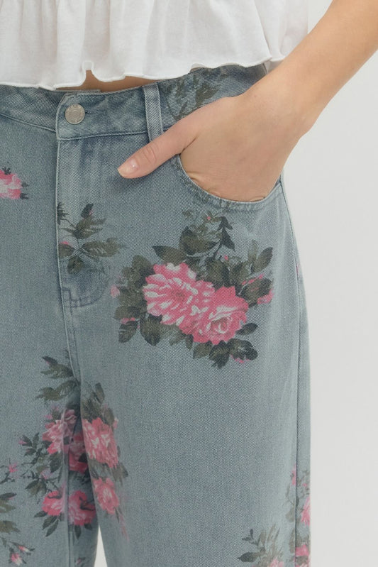 Lt Denim Floral Jeans