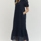 Navy Eyelet Ruffle Hem Dress