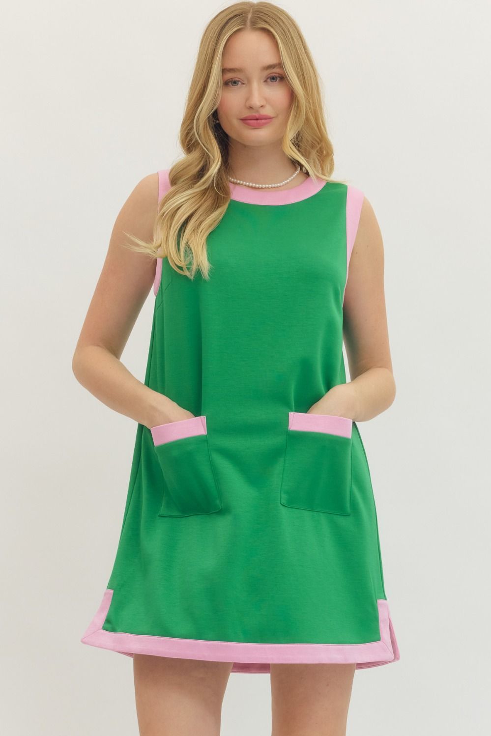 Green with Pink Trim Mini Dress